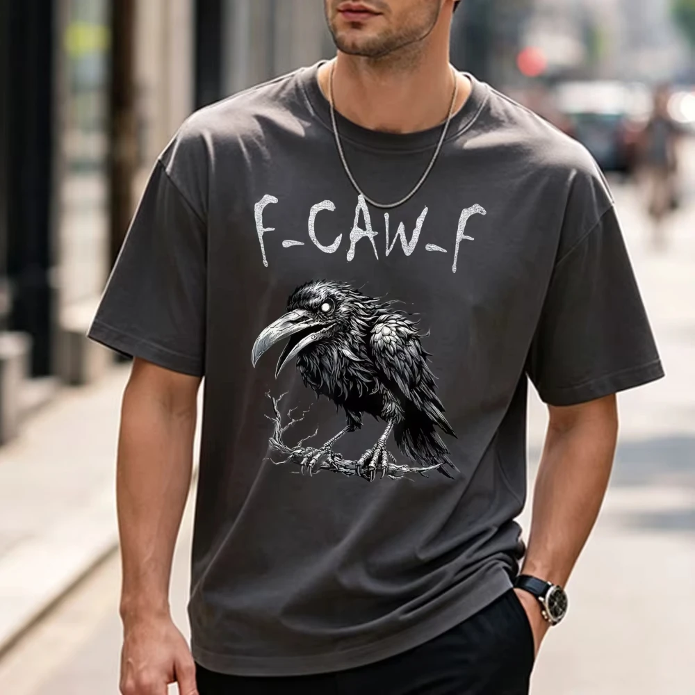 Men'S Black Hawk Pattern T-Shirt - F-Caw-F Design Casual Crew Neck Short Sleeves Regular Fit Four Seasons Wear Graphic T-Shirt