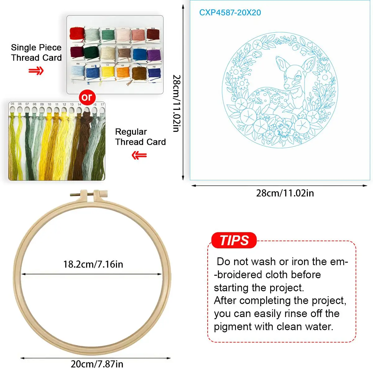 1 Stück 20X20CM/15X15CM 7,87/6,3 Zoll Rotwild-Stickerei-Starter-Kit DIY-Kit DIY-Stickerei-Set Handarbeiten Heimdekoration – Detail 5