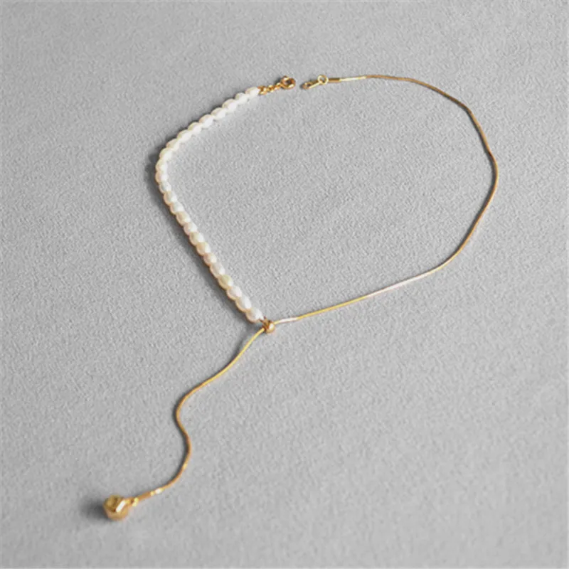 

Korea Version INS Style Freshwater Pearl Spliced thin Snake Chain, Stretchable and Adjustable Y Clavicle Chain, Sweater Chain