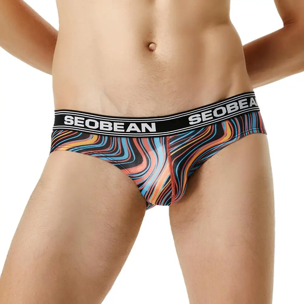 2022 SEOBEAN Sexy Men\'s Underwear Bikini briefs Low-rise Male Underpants Printed Pattern Underwear Fashion Men Briefs