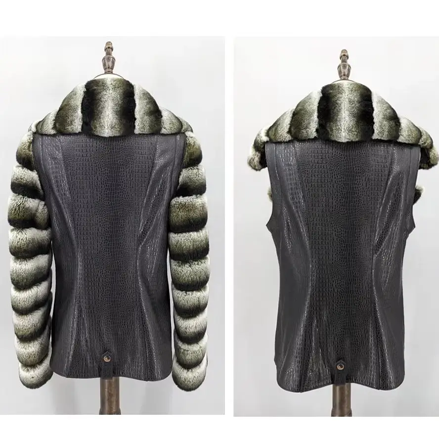 겨울용 리얼 렉스 토끼털 칼라와 소매가 있는 천연 양가죽 재킷 (탈부착 가능한 소매 포함) 250201