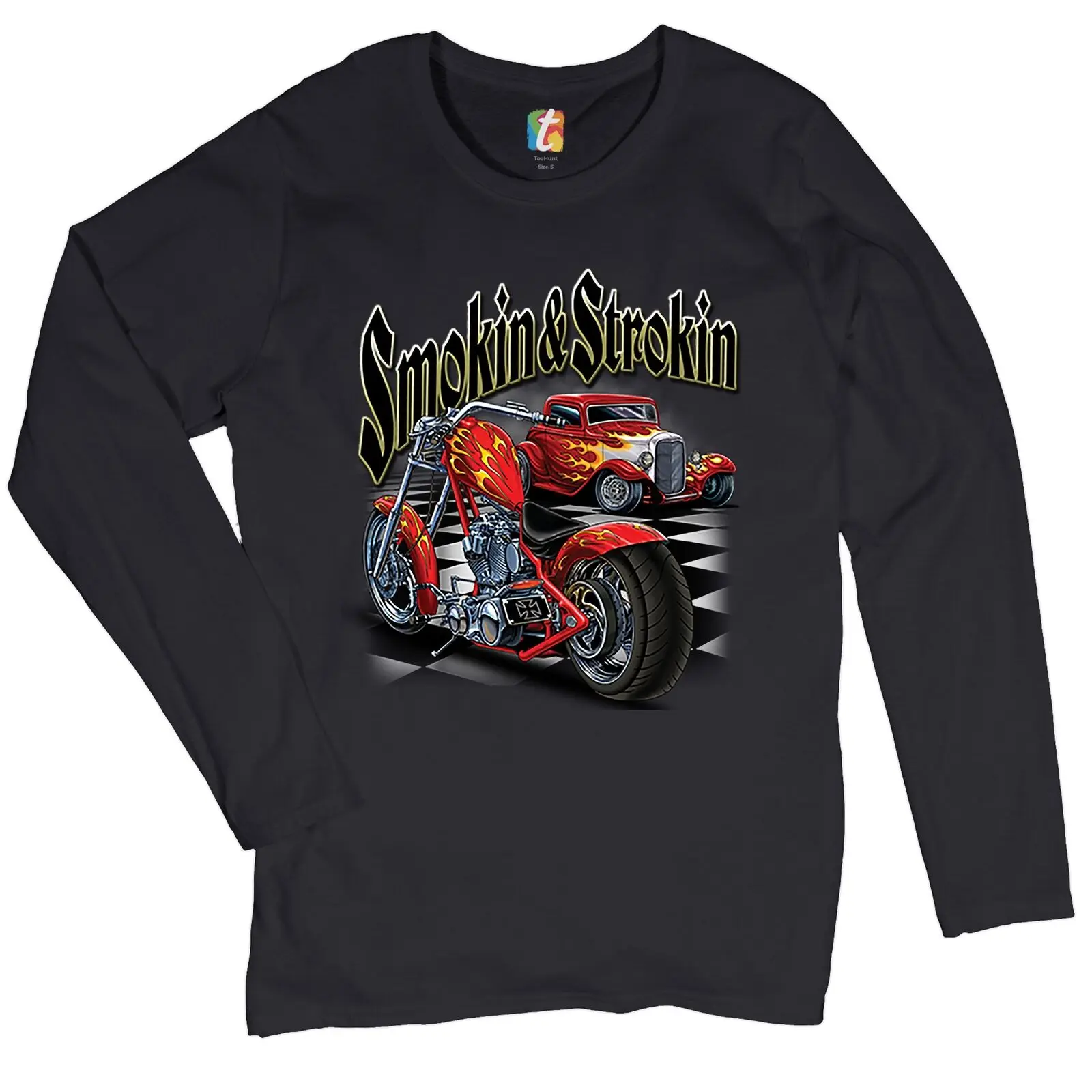 

Smokin & Strokin Women's Long Sleeve T-shirt Chopper Biker Hot Rod Live to Ride