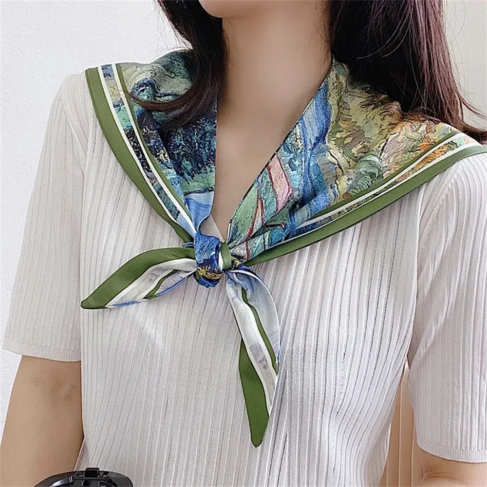 Oil Painting Series ~ Double printed small shoulder for spring and summer with T-shirt shirt satin air conditioning shoulder war