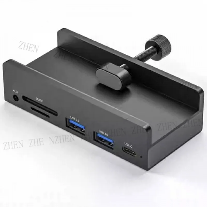 Y Y USB3.0 Hub Clamp with 2 USB-A, SD/TF Card Reader, 3.5mm AUX, Type-C Port