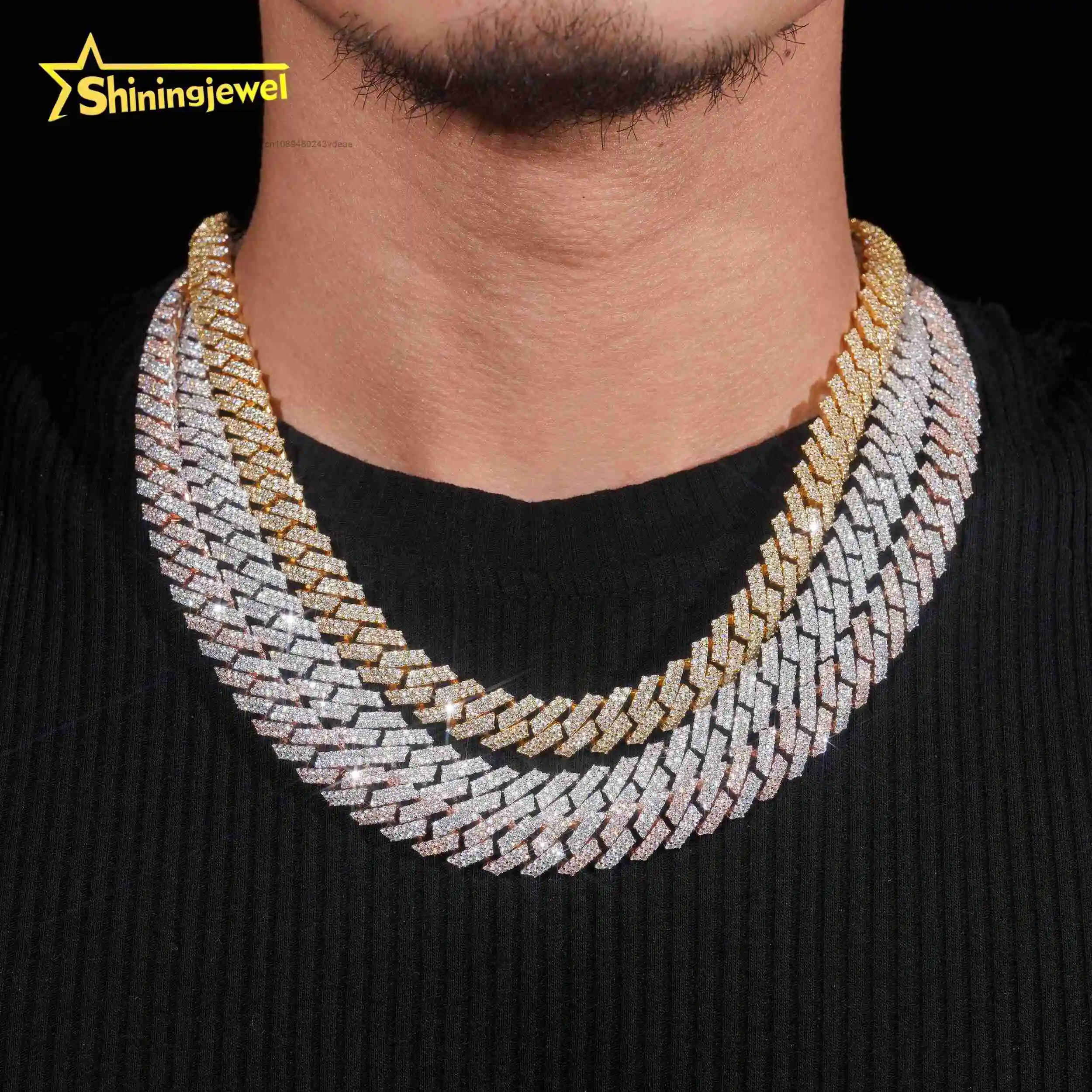 Quality High Hip Hop Jewelry Men Fashion Necklaces 12mm 2 Rows 925 Sterling Silver Iced Out Moissanite Diamond Cuban Link Chain.