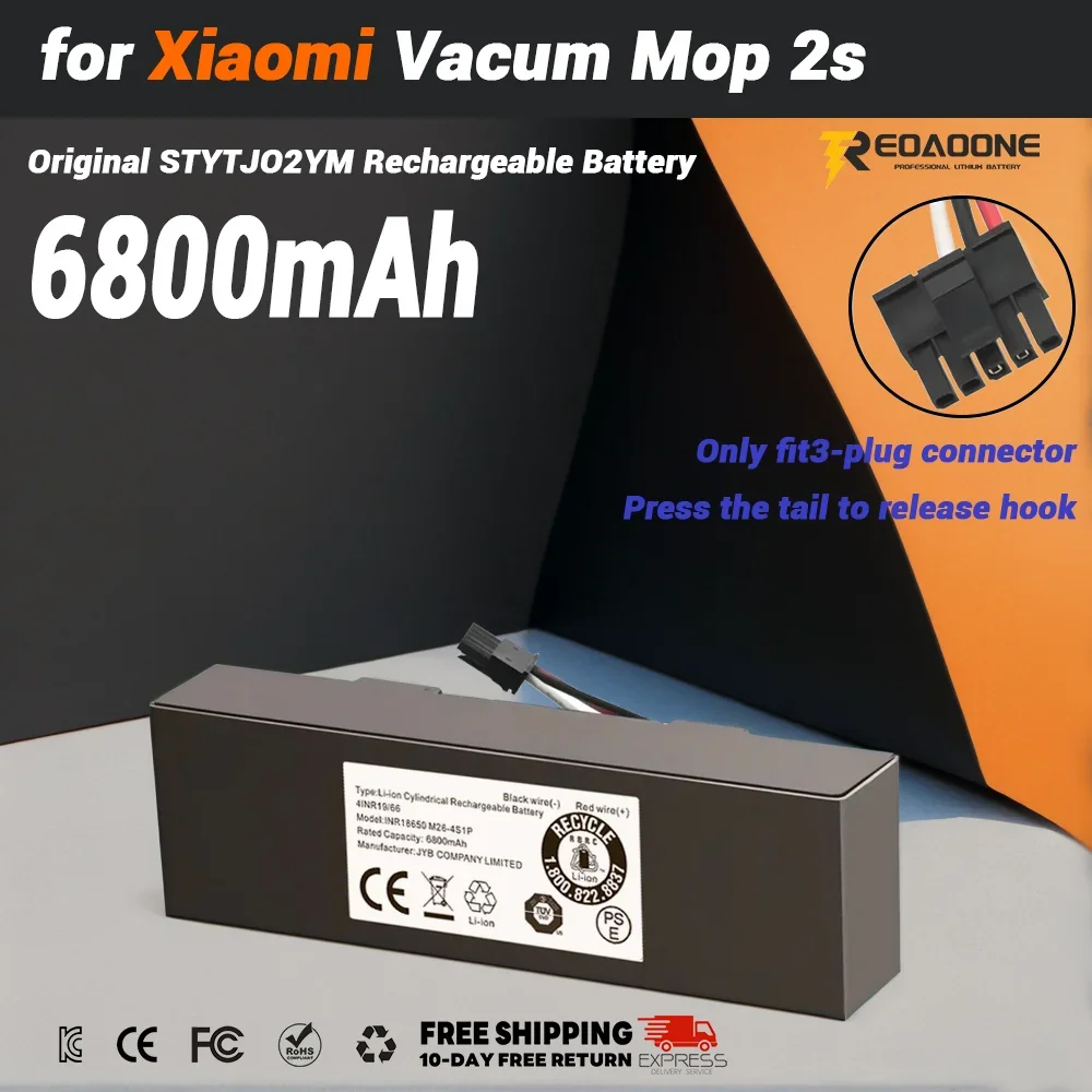 

Reoaoone 14.4V for Xiaomi Mijia LDS Vacuum Cleaner, Replaceable Mi Robot Vacuum-Mop 2S Battery STYTJ02YM 6800mAh Conga 3290 3390
