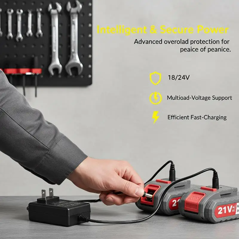 Portable Dual-head Lithium Charger Overload Protection 18V 21V 24V Safe Stable Charging for Outdoor Construction Work