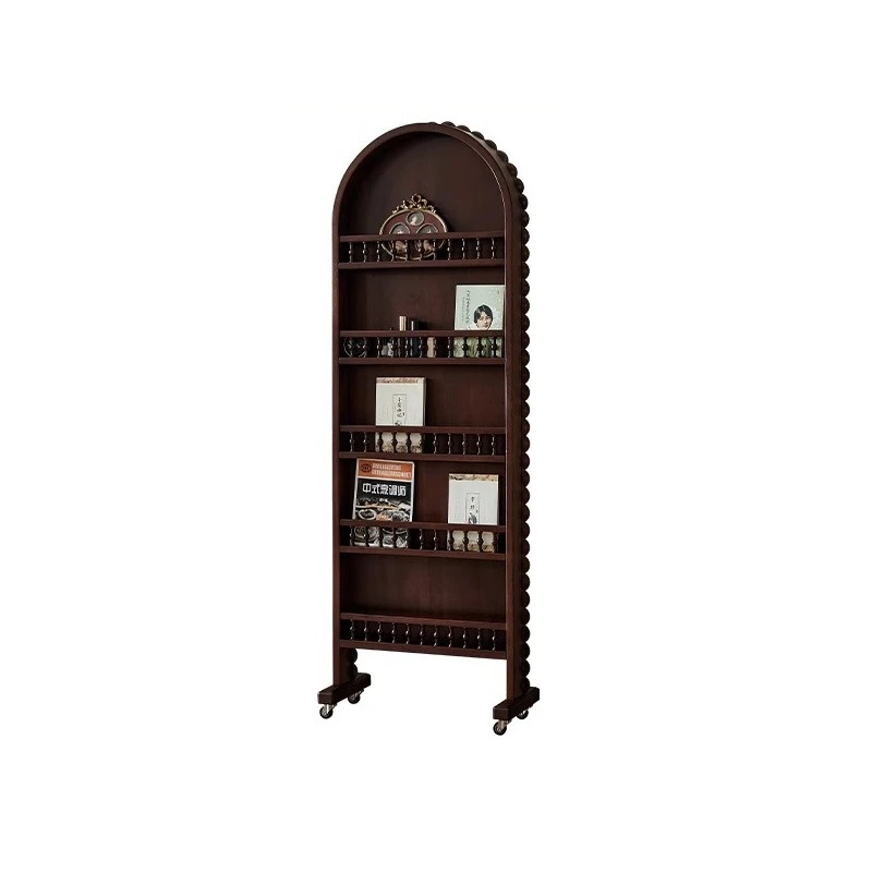 French antique retro full-body mirror magazine bookshelf dual-purpose floor-to-ceiling full-length mirror rotatable