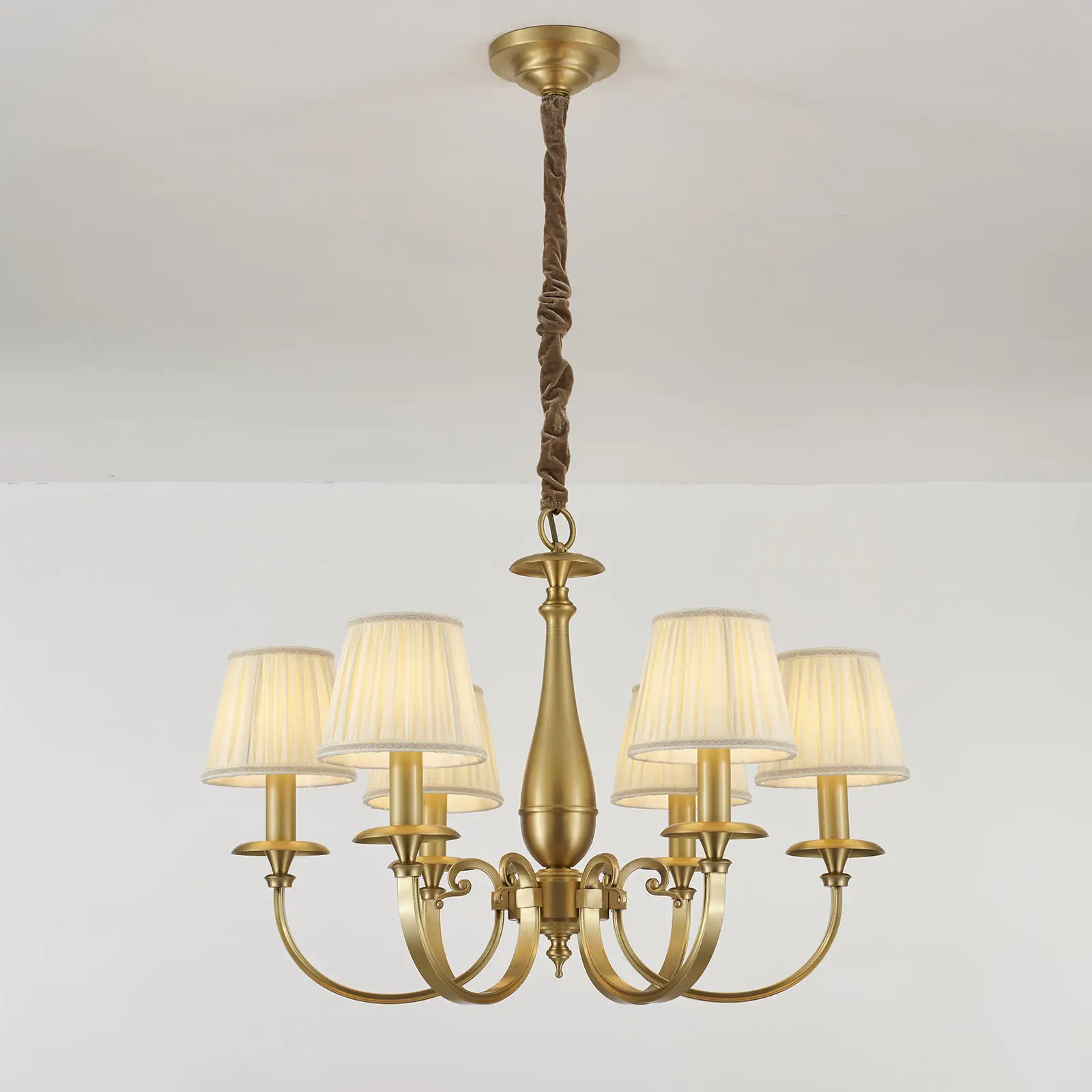 

Classic Brass American Chandelier Indoor Decorative Fabric Ceiling Lighting Living Room Bedroom Modern Copper Pendant Light