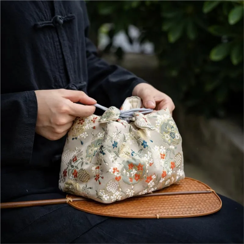 Chinese Vintage 1 Teapot 2 Cups Storage Bag Tea Cozies Travel Handmade Storage Bag Home Multi-function Portable Teapot BagLF389