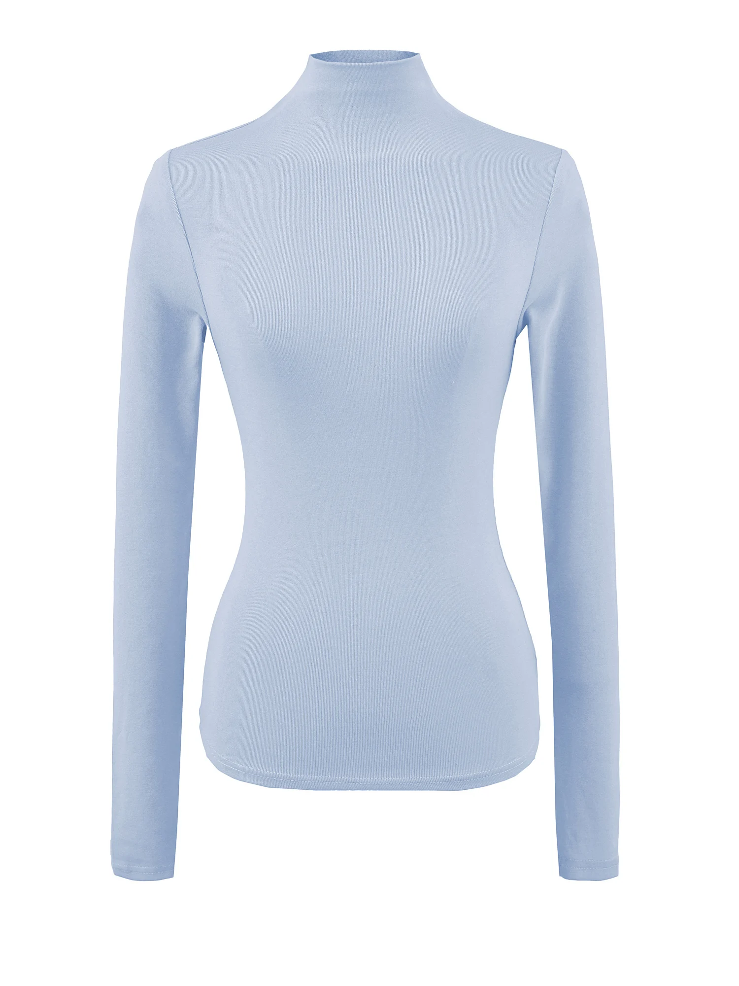 Americano retro fino ajuste longo sve camiseta feminina cintura cinching base macia irt topo gola alta comprimento regular cor