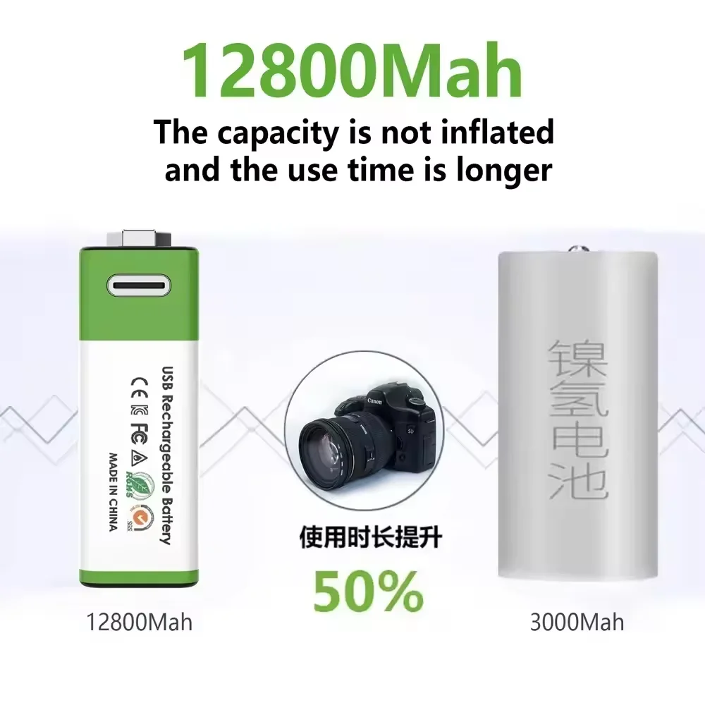 9V Rechargeable Battery 12800mAh 6F22 Micro USB 9V Li-ion Batteries for Multimeter Microphone Toy Remote Control KTV