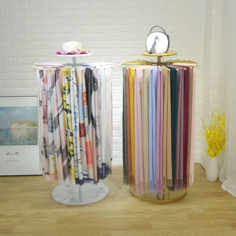 Estante para bufandas de hierro forjado de piso a techo, soporte de exhibición para chal de seda para tienda de ropa