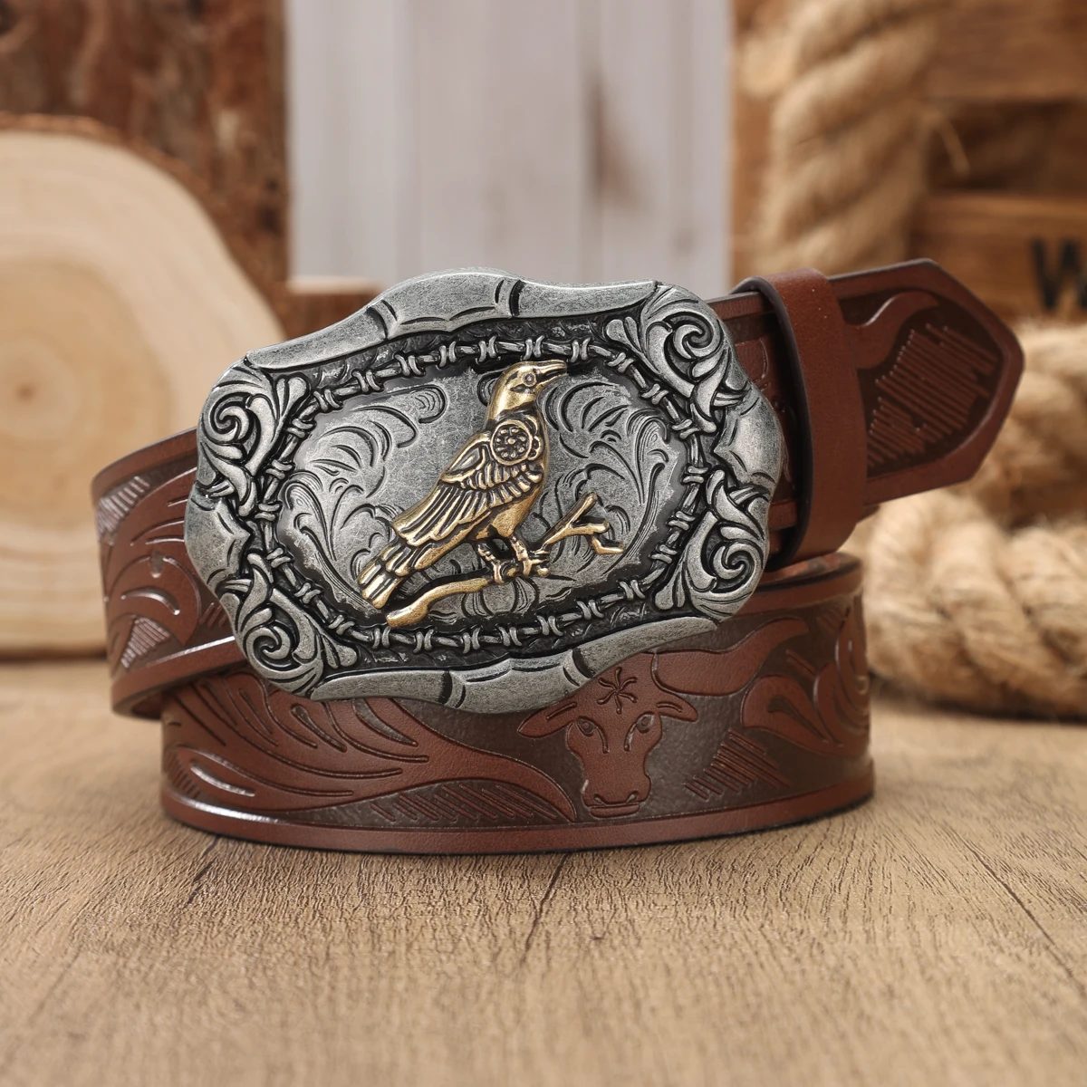 1 Piece - Western Style - Wide Belt - Retro - Western-Style Buckle - PU Embossed Belt - Men's and Women's Matching Version