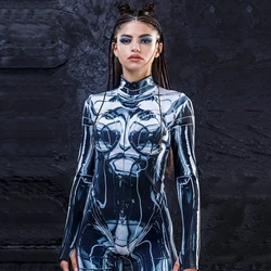 Halloween Woman Robot Cosplay Costume 3D Printing Zentai Skintight Funny Bodysuit Movie Hero Holiday Party Fashion Jumpsuit
