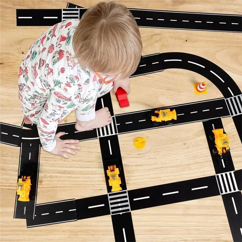 ABUM- Car Road Tape Stickers 4 Rolls With Curves, For Kids' For Birthday/Racing Party Decoration Roadway