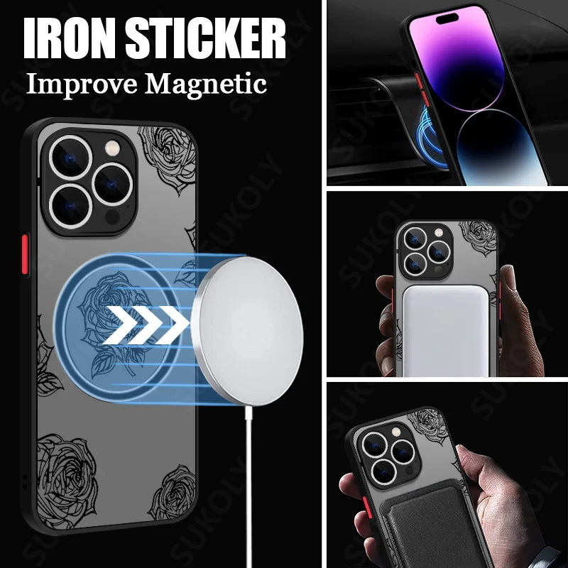 Flowers Pattern For iPhone 17 17e 16e 16 15 14 Pro 13 12 11 Pro Max Case For Magsafe Wireless Charging Matte Hard Phone Cover