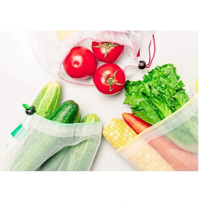 Tas Belanja Dapat Dicuci Tembus Pandang Penyimpanan Sayuran Buah Set Tas Produksi Jaring Katun Organik Dapat Digunakan Kembali Ramah Lingkungan