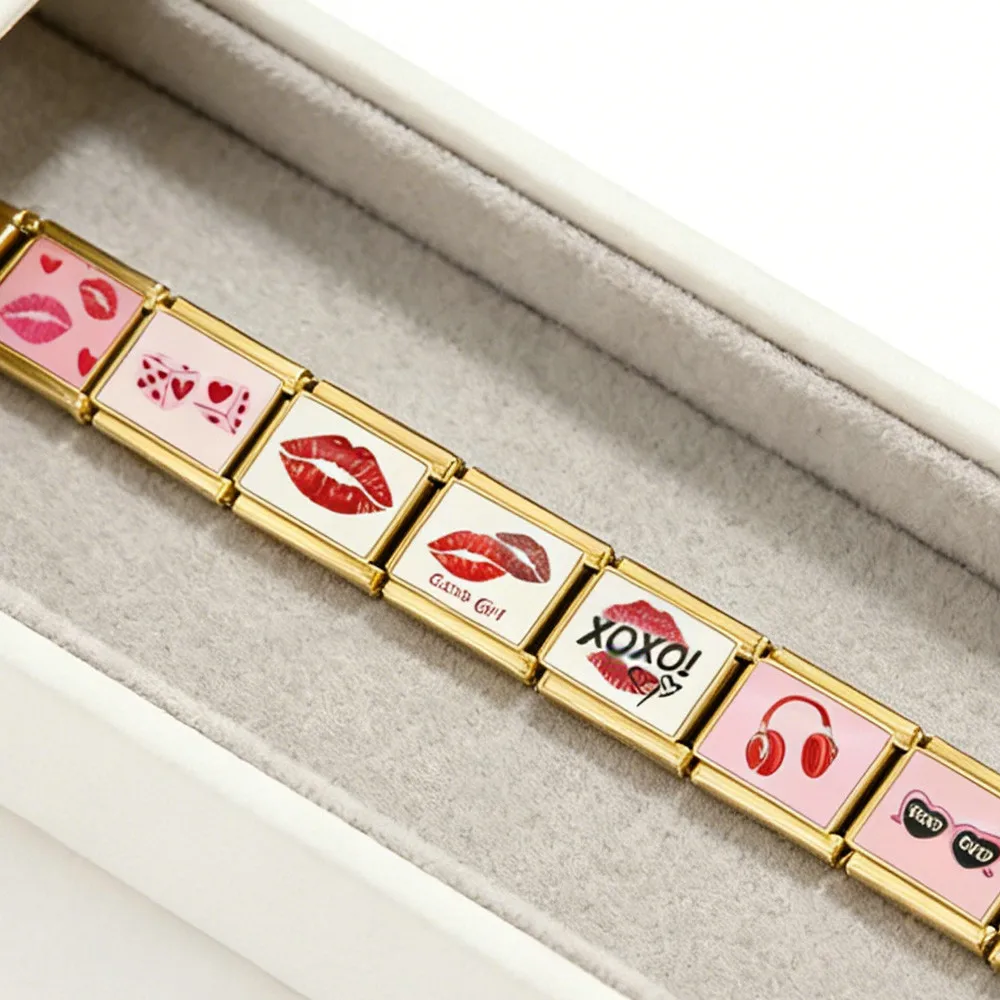 2026 Red Lips Pizza Headset Chili Poker Italienischer Charm Link passend für 9 mm Edelstahl-Armbandherstellung DIY-Schmuckperlen Weihnachtsgeschenk – Detail 2
