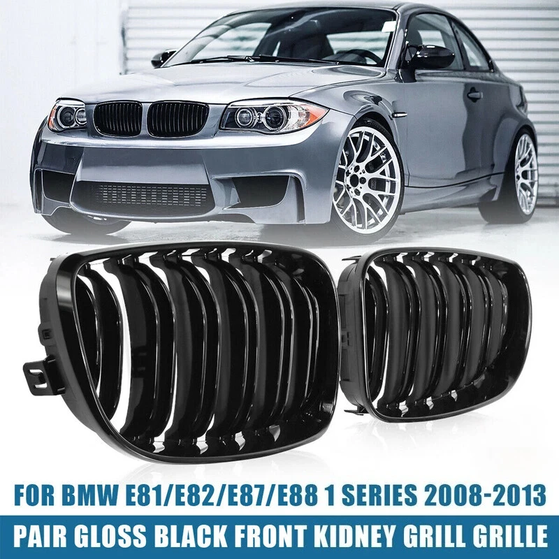 

For BMW 1 Series E81 E87 E82 E88 135i 2007-2013 Front Kidney Grille 51137166439,51137322209 2Pcs Gloss Black Double Line Grill
