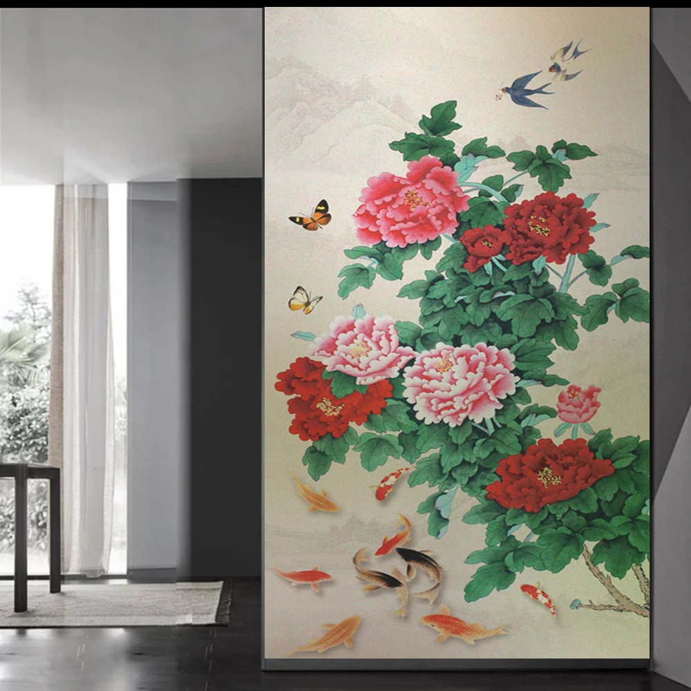 Flower Pattern Decorative Privacy Window Film UV Blocking Heat Control Window Coverings Static Cling Glass Sticker