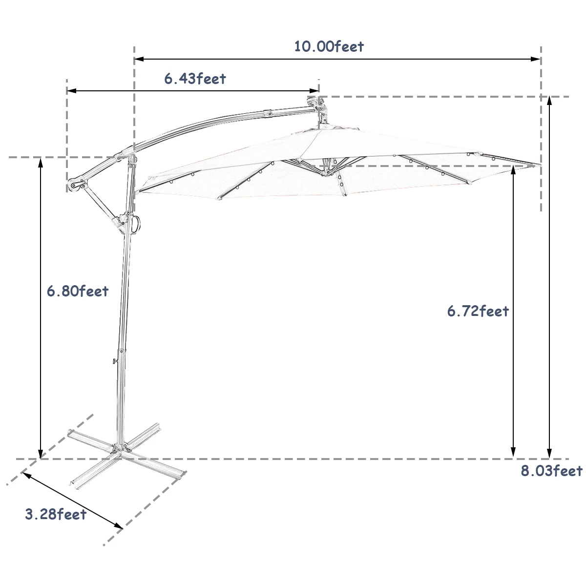 10FT Patio Offset Umbrella Solar Powered LED 360° Rotation Aluminum Navy