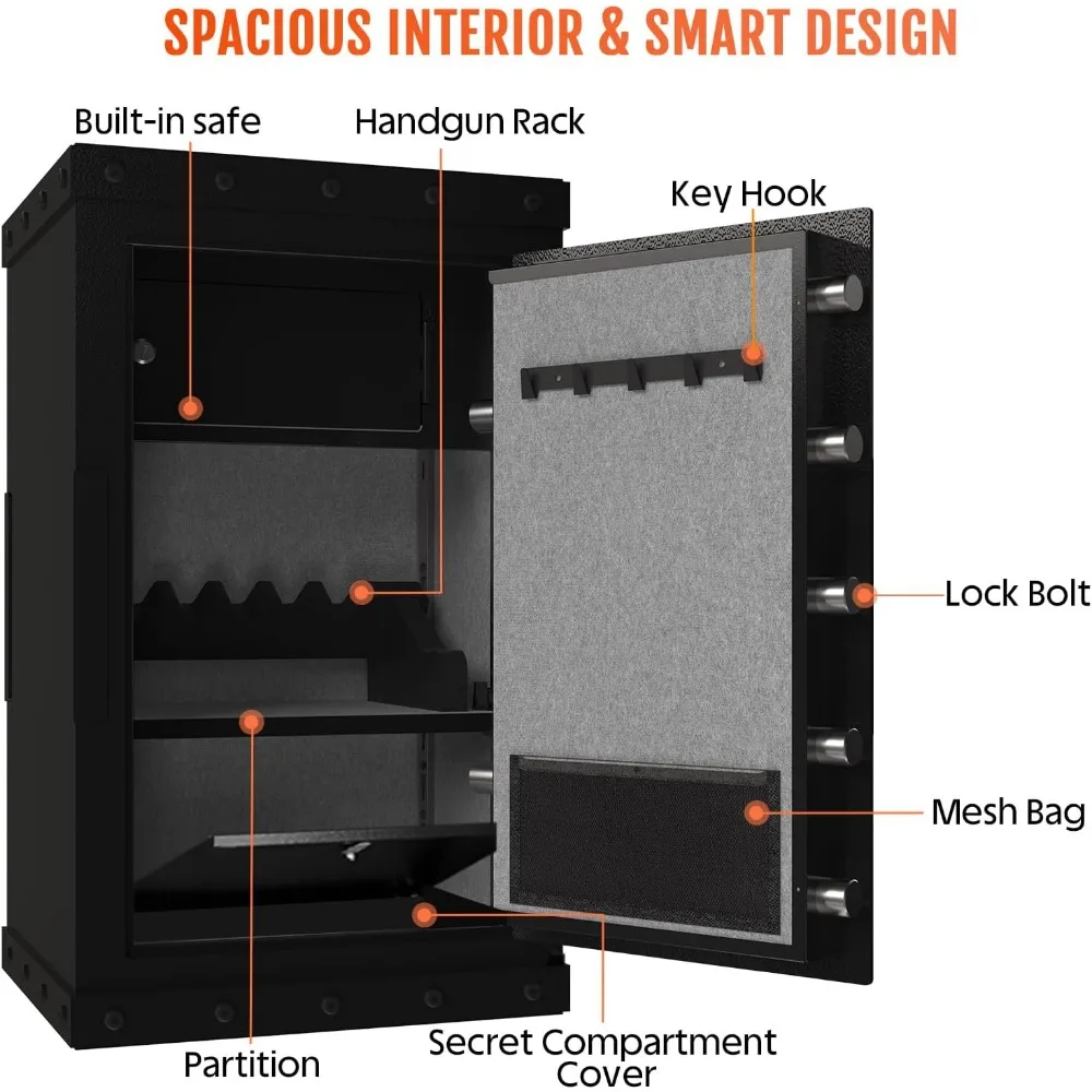 Biometric Fingerprint Heavy Duty 91 LB Home Safe with Removable Shelves, Pistol Rack, Fireproof Security Safe for Valuables