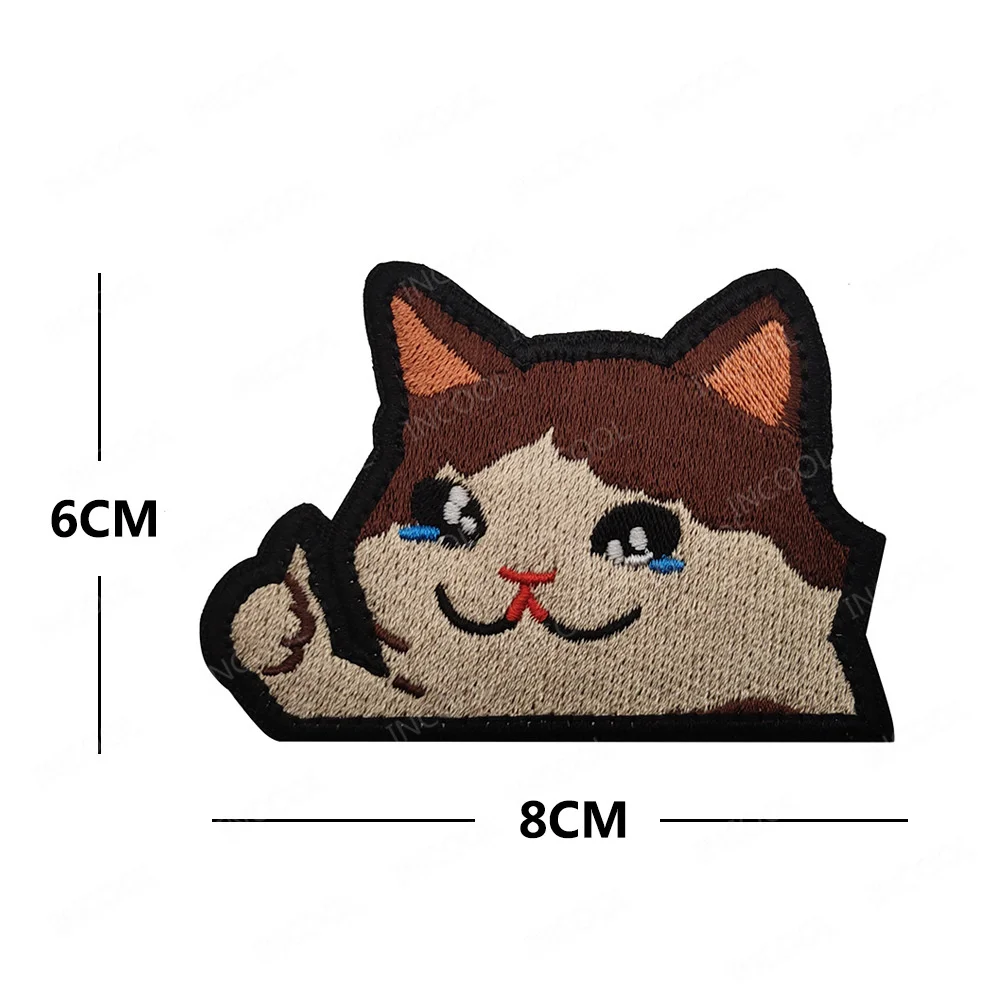 Cute Black Face Cat Embroidered Patches Funny Fabric Crying Cat Appliqued Decorative Badges for Clothing Pocket Backpack