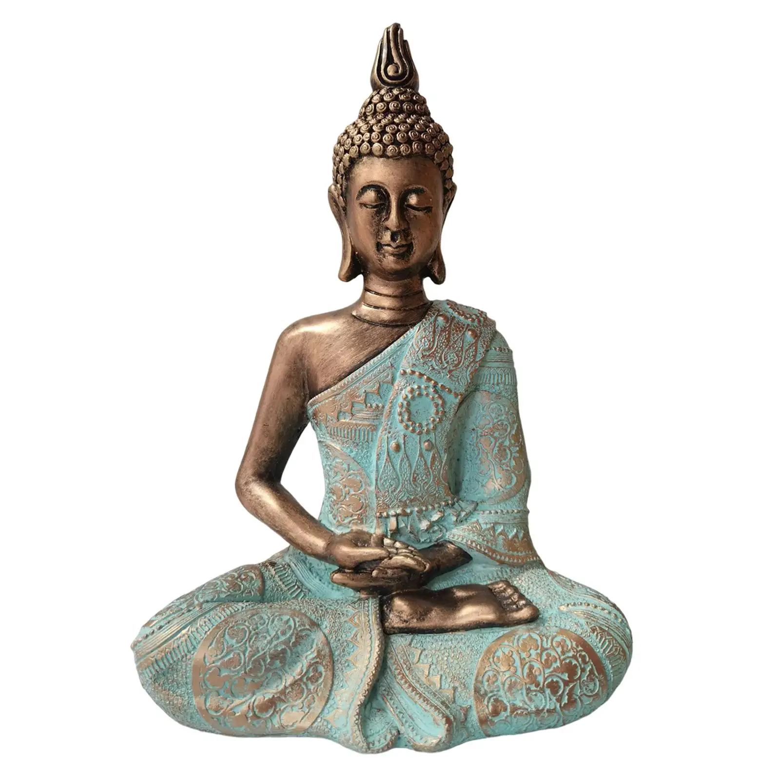 Thailand Buddha Home Decor Resin Statue Shakyamuni Sitting Figurine Brown Finish for Living Room Office Desk Artwork Sculpture