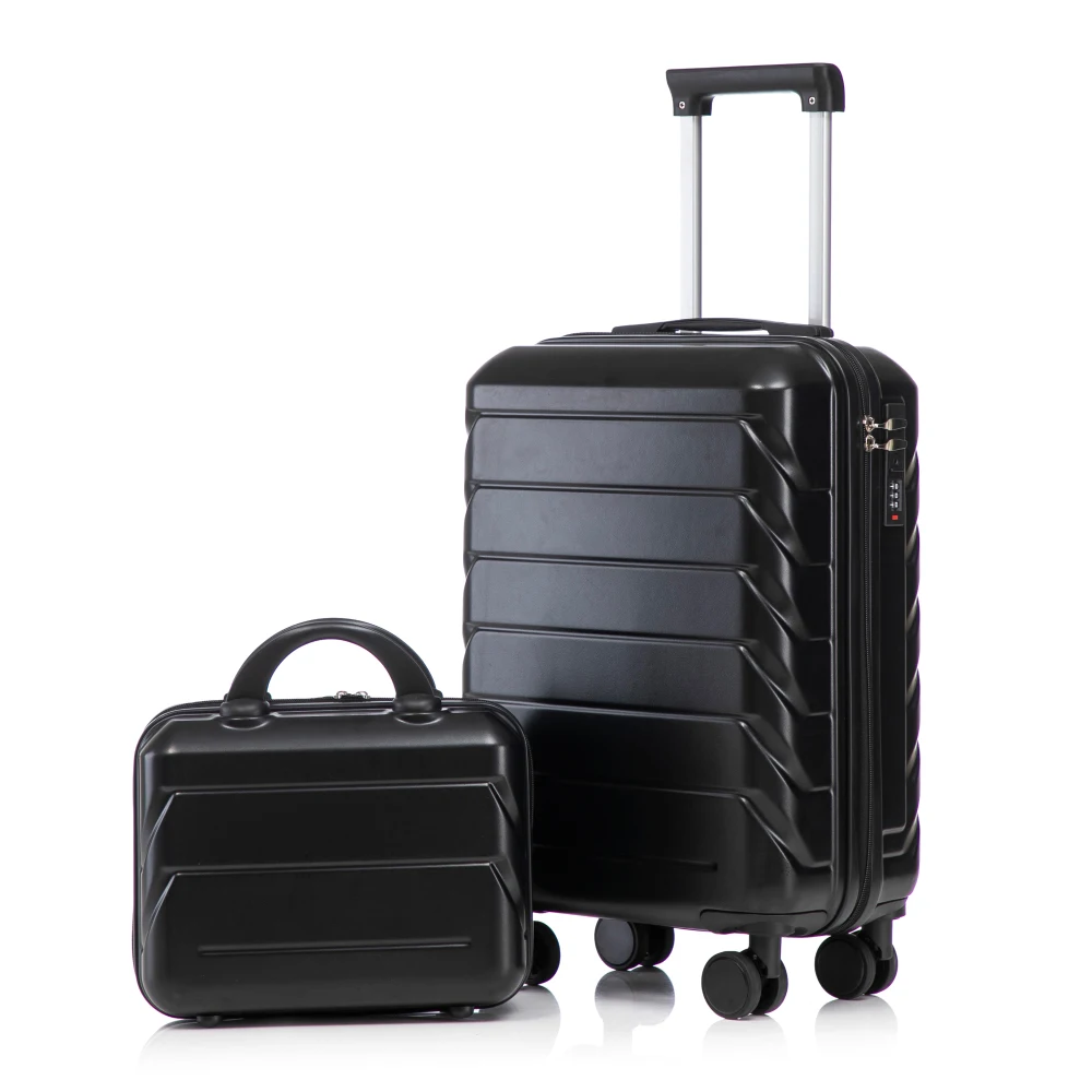 Fotografia 4: Conjunto de malas de viagem ABS de 14/19 polegadas com 2 peças, com fechadura numérica e nécessaire de 14 polegadas (Preto)