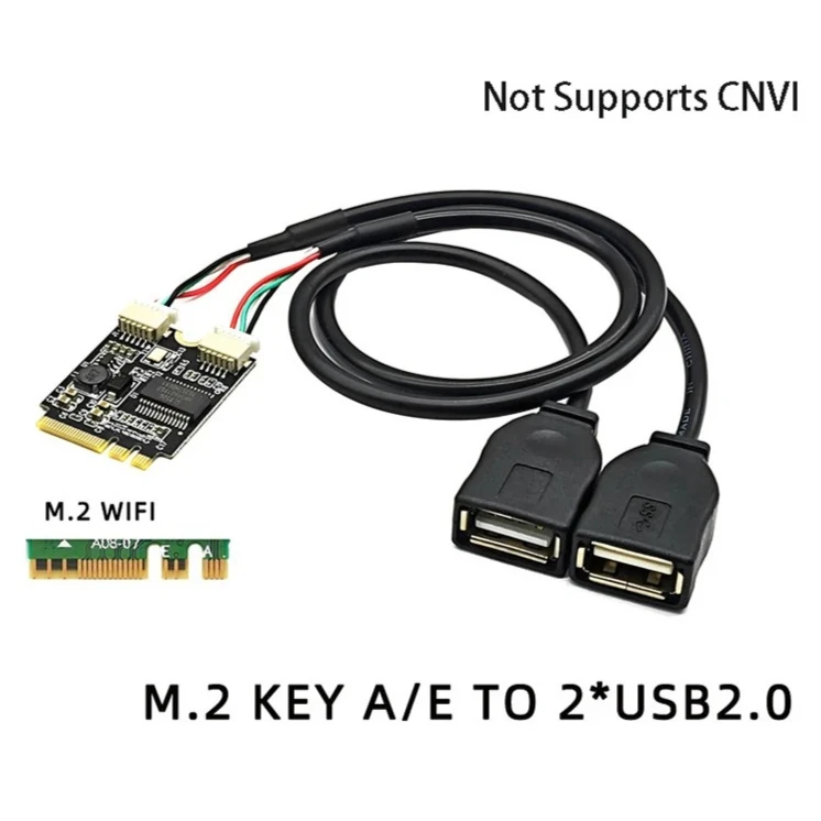 

M.2 Key A/E to 2 Port USB2.0 Riser Card GL850 Chip USB Extension Cable Laptop M2 WIFI Interface Key A+E to Dual USB Adapter
