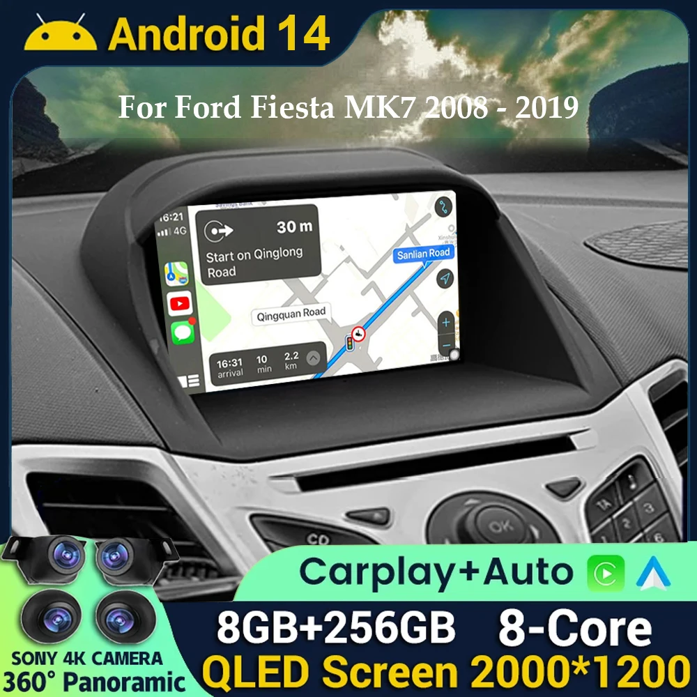 

Android 14 Carplay Auto For Ford Fiesta MK7 2009 - 2017 Car Radio Stereo Multimedia Head Unit Player Navigation GPS 5G WiFi