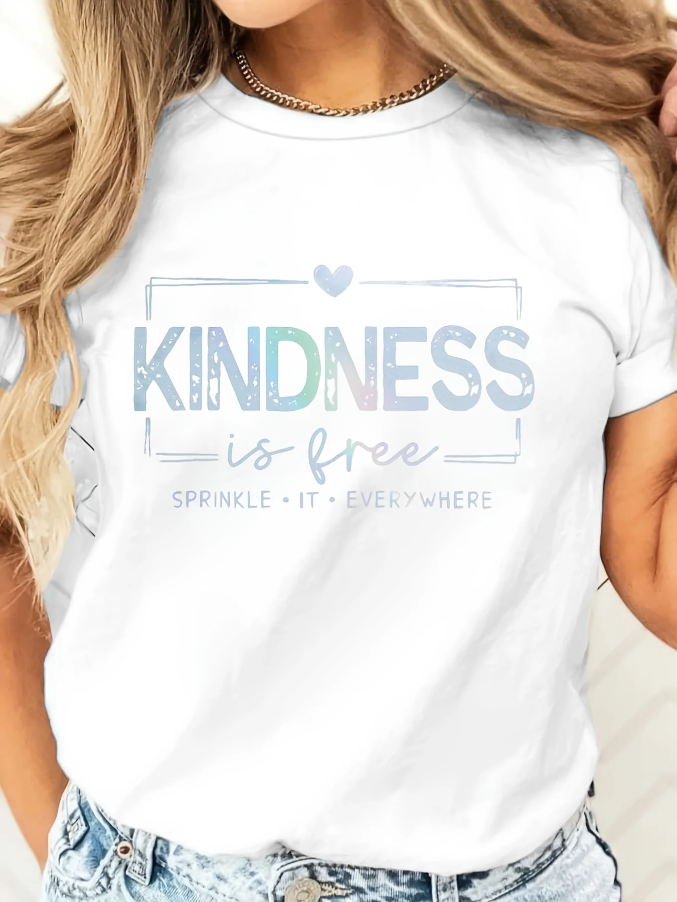 Kindness Is Free Sprinkle It Everywhere Graphic Print, T-Shirt, Inspirational Quote Positive Vibes Theme, Casual Daily Wear S