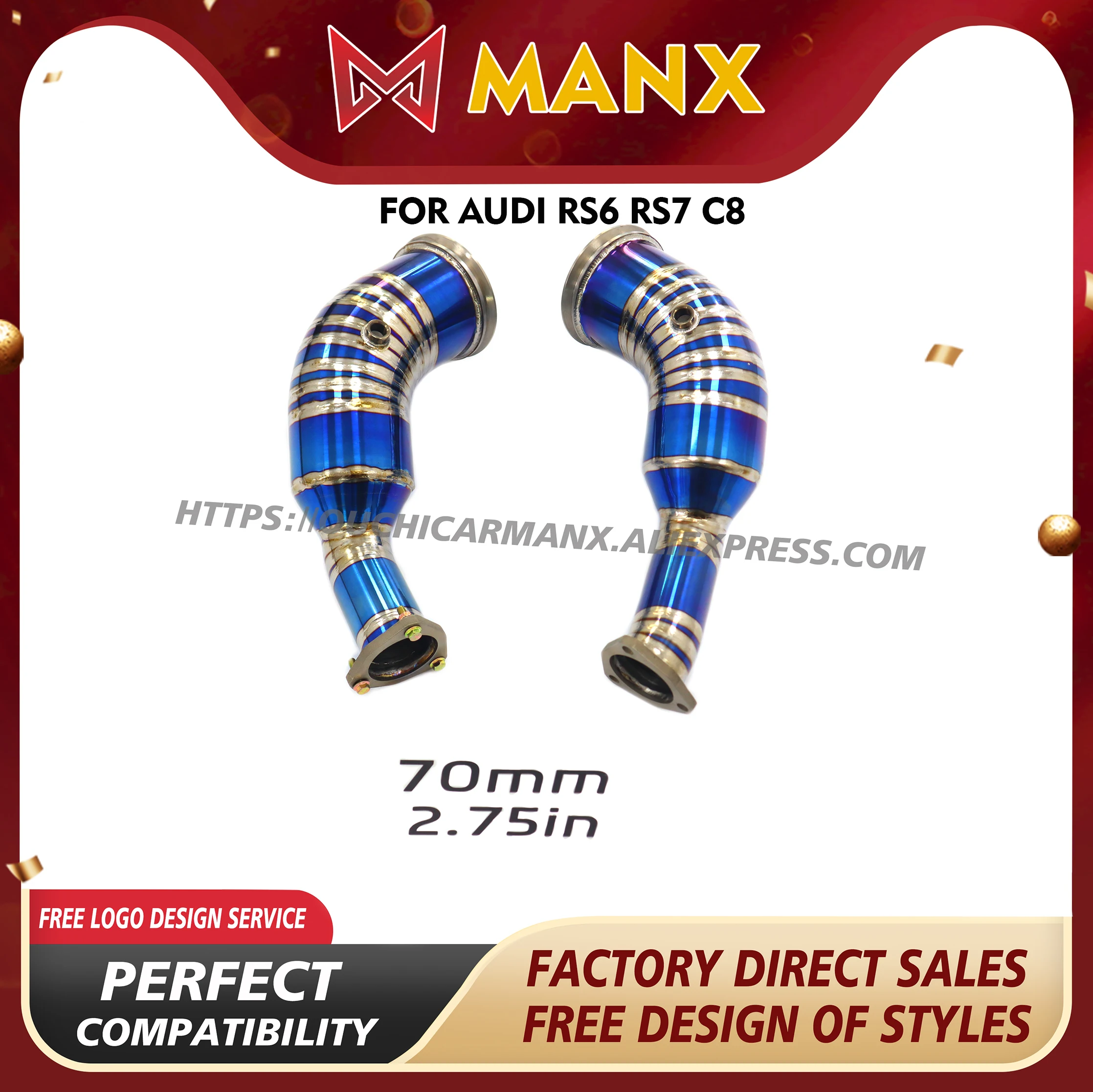 

MANX Ti Downpipe for Audi RS6 RS7 C8 Exhaust system Sounds good TIG manual welding Increase pipe diameter