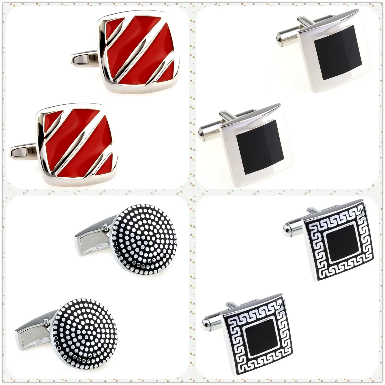 4 Styles TZG Enamel Cufflinks Mens Cuff Links Circle Square Epoxy 1 Pair