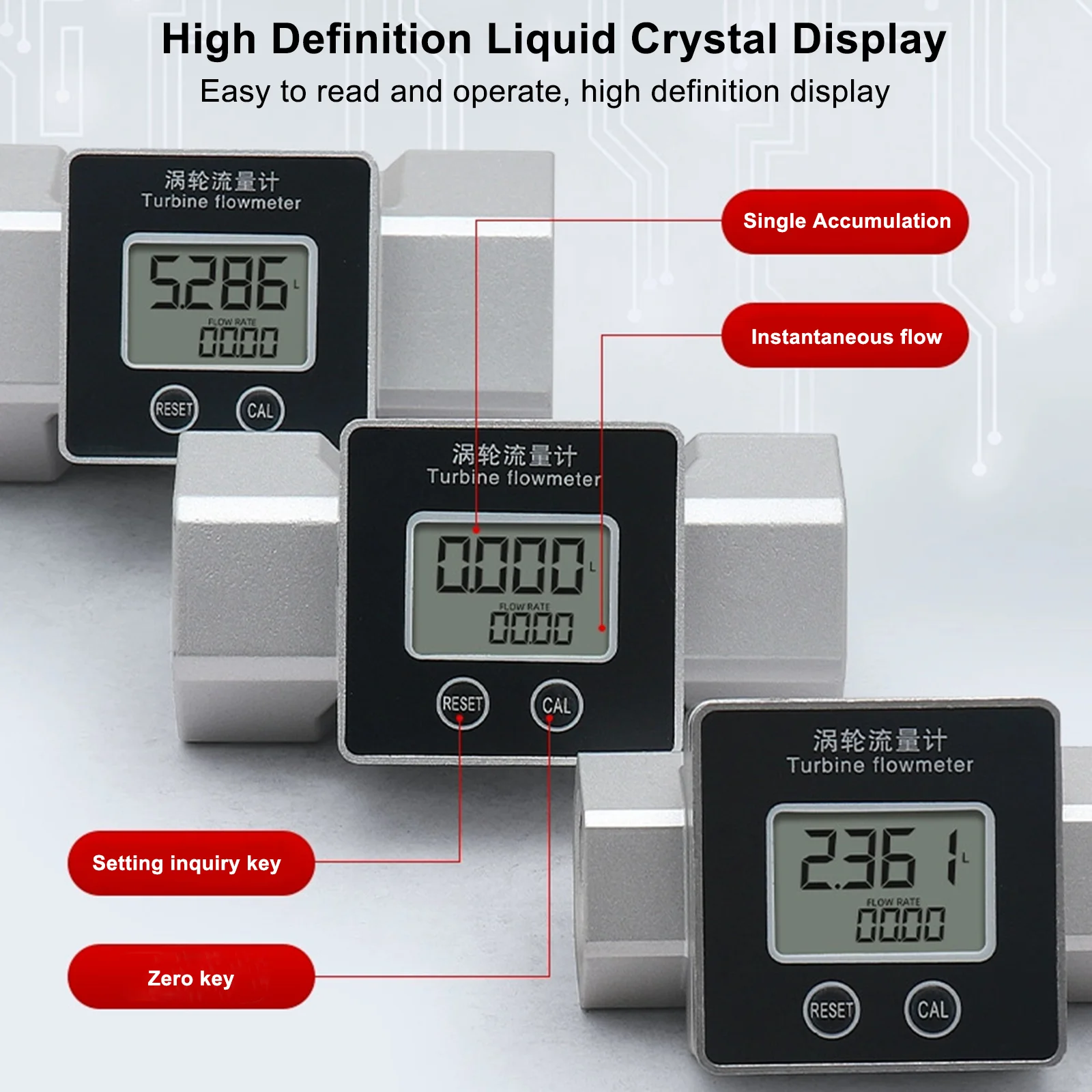 Digital Turbine Flow Meter LCD Display High-Precision Water Flowmeter Diesels Gasoline Methanol Liquids Flowmeter 1/1.5/2inch