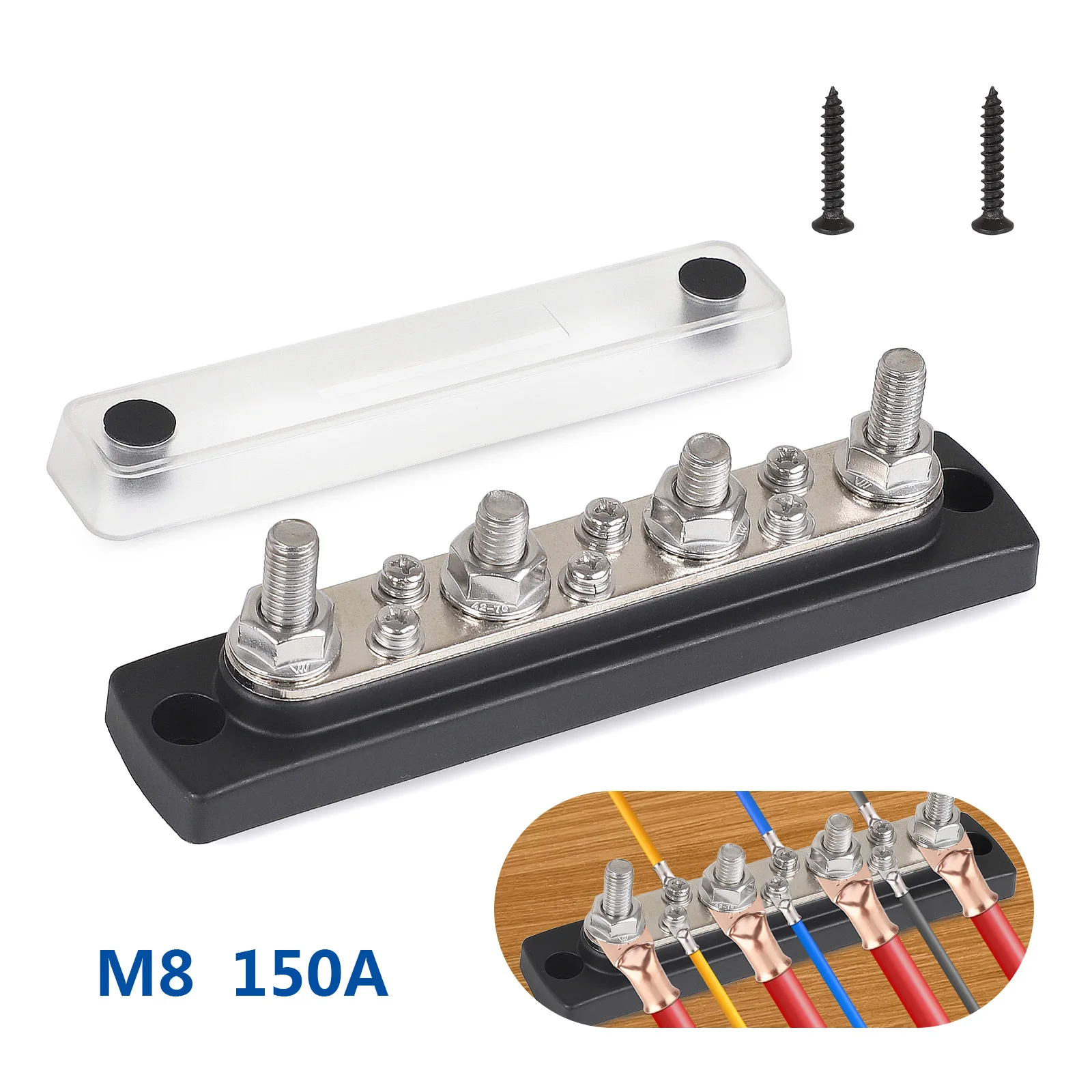 

Bus Bar Battery Power 150A 12V-48V M8 SET Distribution Terminal Block Post Stud Black For Truck RV Yacht Car camper accessories