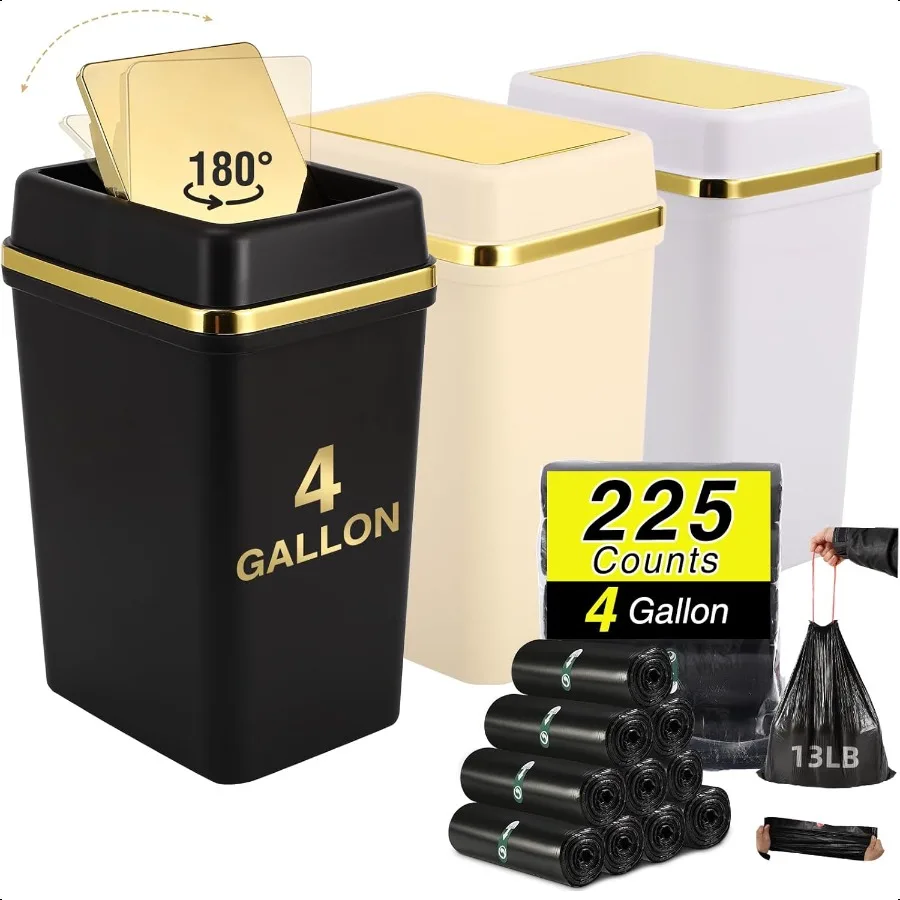 

Мусорный бак для ванной комнаты с крышкой, небольшой мусорный бак на 4 галлона с поворотной крышкой, черный, белый, бежевый, мусорный бак для ванной комнаты с тросом на 225 штук