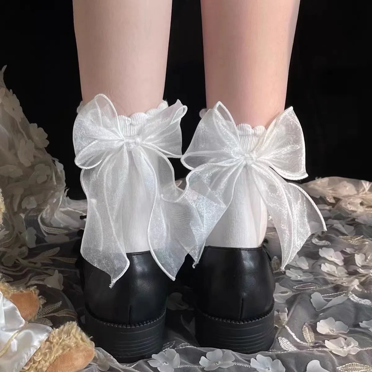

Чулки в форме сердца Lolita JK — летние тонкие многослойные носки до щиколотки с кружевным бантом, милые чулочно-носочные изделия для школьниц в японском стиле для женщин