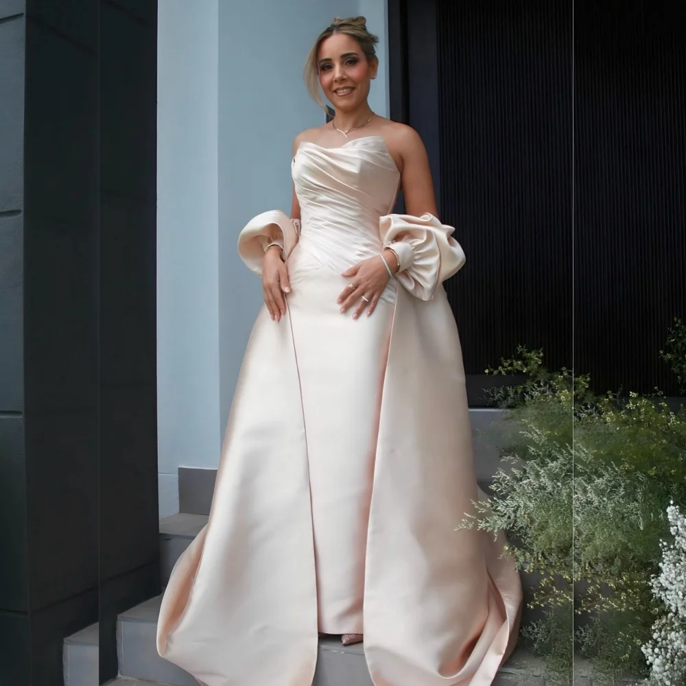 Customized  Evening    Prom Satin Pleat Valentine's Day Gown Strapless Bespoke Occasion Long Es Saudi Arabia