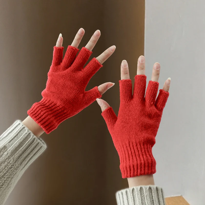 ถุงมือไหมพรมแบบครึ่งนิ้วสำหรับผู้หญิง ถุงมือถักไหมพรมน่ารักแบบสองแบบสำหรับผู้ชาย หนาขึ้นเพื่อความอบอุ่นในฤดูหนาว แบบไม่มีนิ้วสำหรับนักเรียน