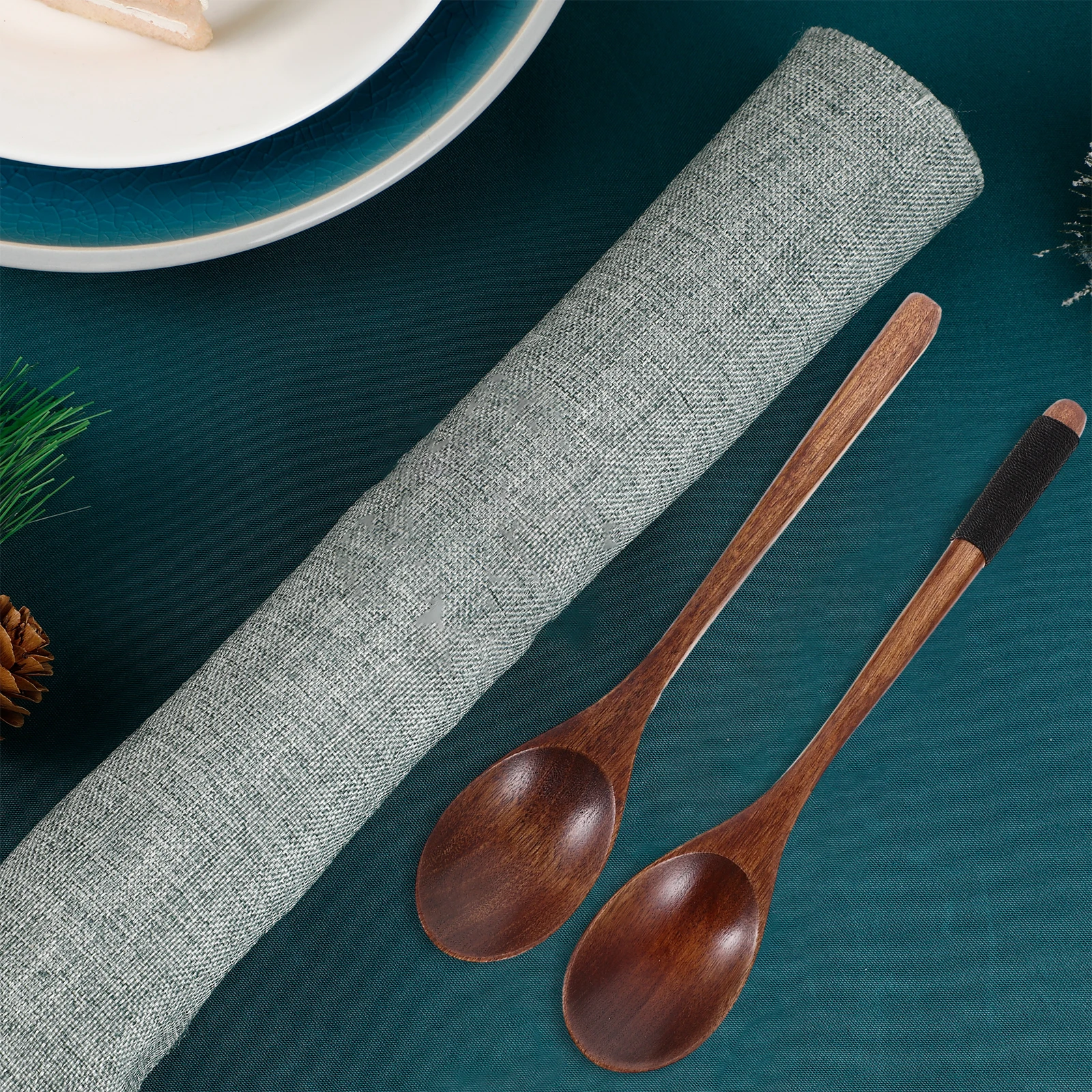 

4pcs Long Handle Wooden Spoon Natural Wood Mixing Stirring Ladle for Kitchen Dessert Tea Syrup Porridge Serving Easy Storage