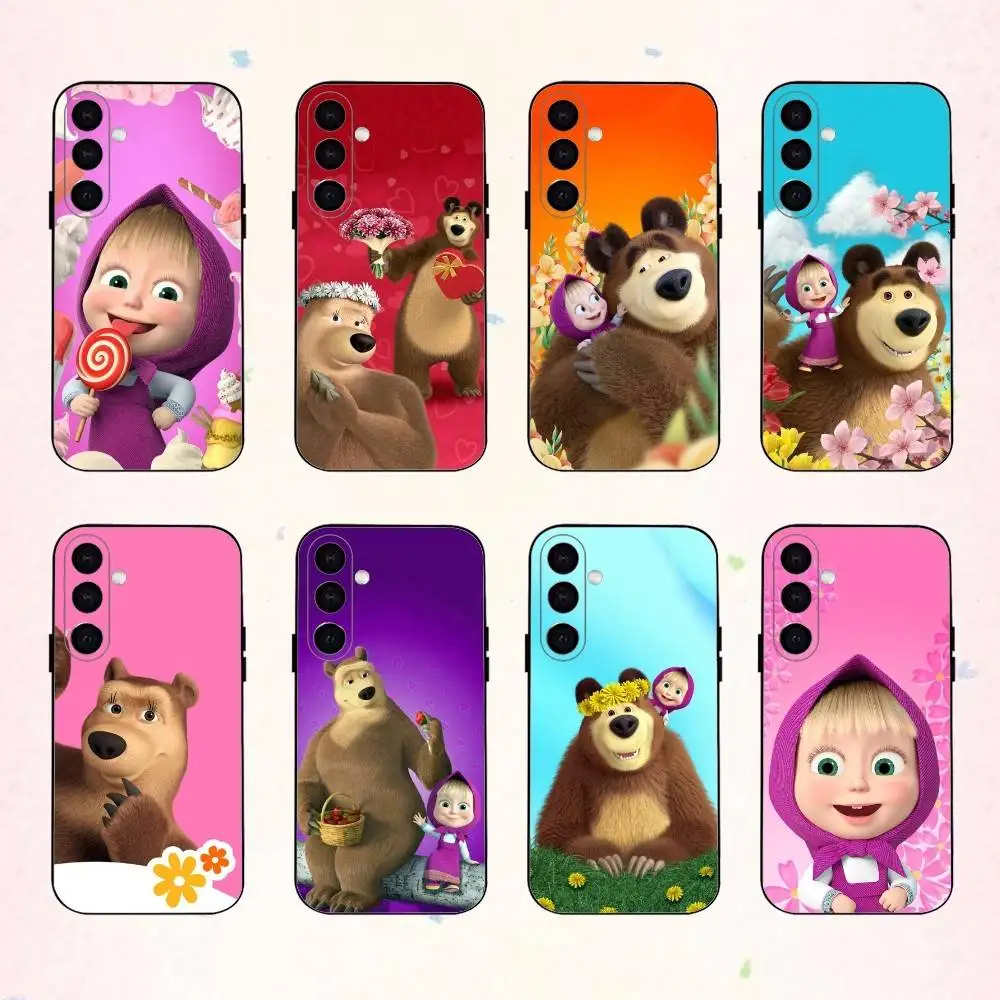 

Cute Masha and the B-Bears phone Case For Samsung Galaxy A73,A72,A71,A70,A53,A52,A51,Others Soft Black Shell