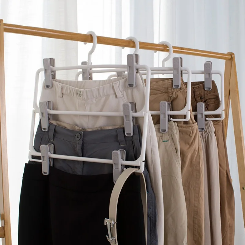 1pc Folding Pants Rack, Home Seamless Pants Storage Rack, Plastic Anti Slip Hanger, Multi-layer Magic Pants Clip