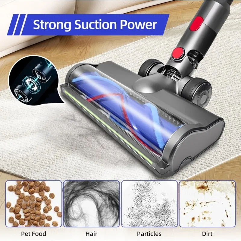Ersatz-Bodenbürstenkopf mit LED-Lichtleiste für Dyson V7 V8 V10 V11 V15 Kabelloser Staubsauger, Universelle Hartboden- und Teppichreinigungsrollenbürste, Staubsaugerzubehör, Ersatzteile