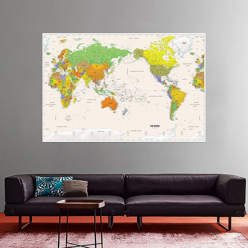 Mapa do mundo Mapa detalhado das cidades principais em cada país 150x100cm para viagens e viagens, material escolar e de escritório