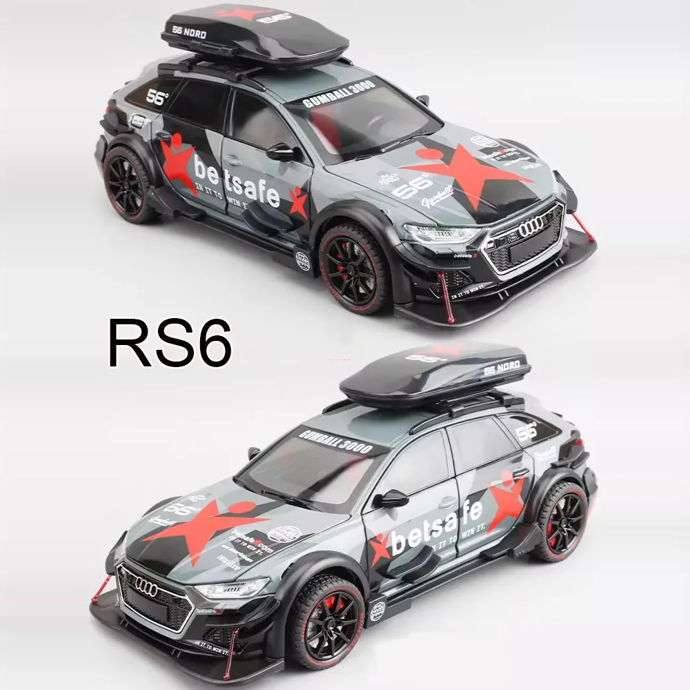 

1:24 RS6 Miniature Sports Cars Toys Models Alloy Diecast Sound Light Pull Back Police Car Doors Opened Vehicles for Boys Gifts