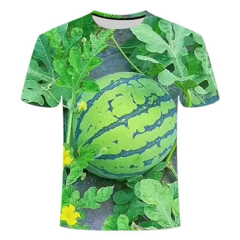 Summer Watermelon 3d Printed Hip Hop Men Personality Short Sleeve Fashion Alternative Funny O Collar Large Size Handsome Shirt