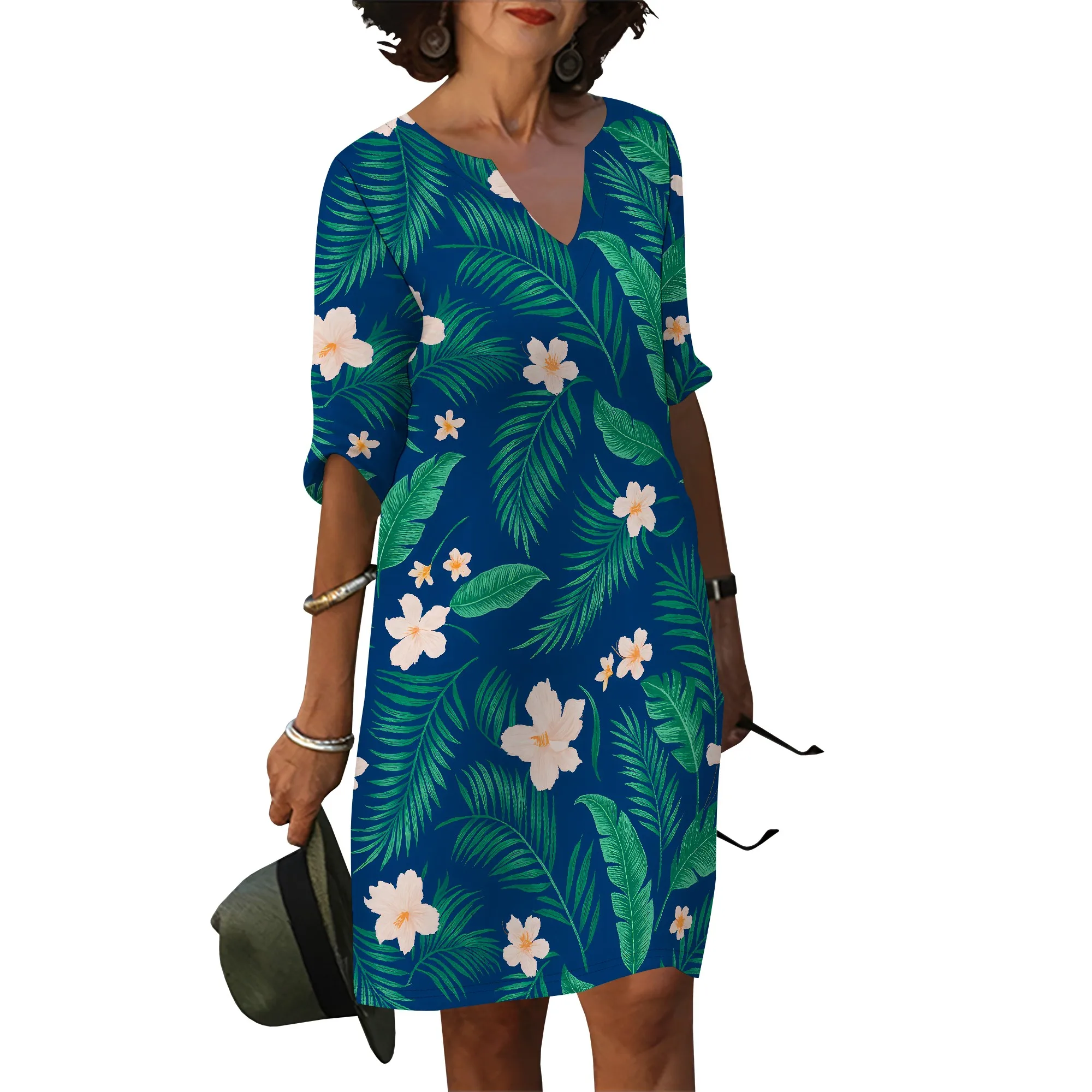 Abiti estivi da donna Abito a trapezio casual a maniche corte con volant e scollo a V