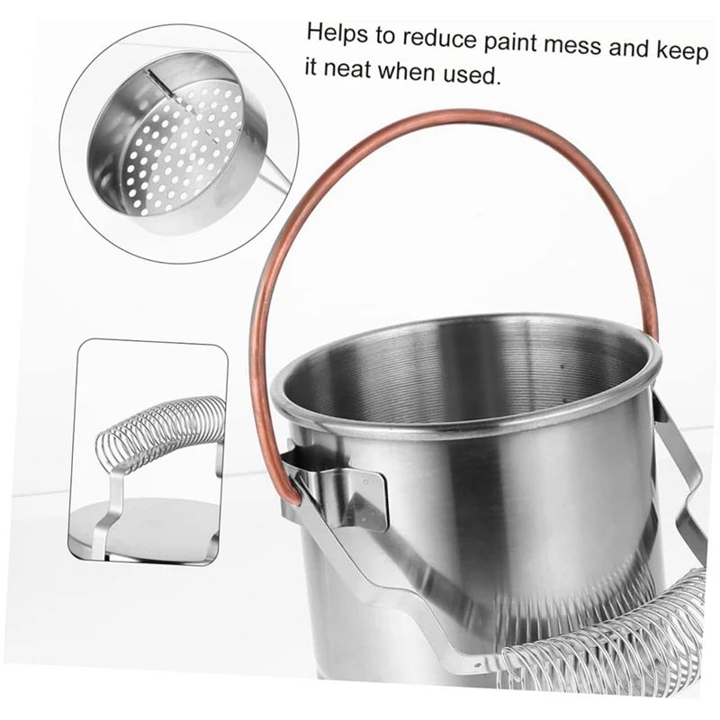 1 PCS Pencil Bucket Painting Brush Bucket Silver Stainless Steel Brush Cleaner Metal Stand Airtight Metal Tub